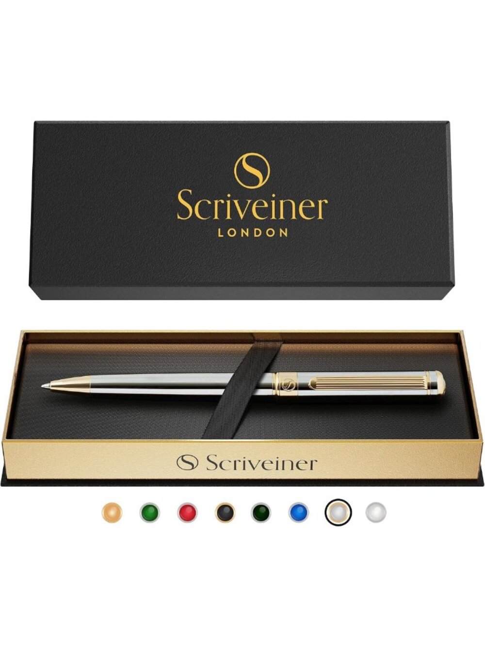 Luxury Silver Chrome Ballpoint Pen - Real Gold Plating, Schmidt Refill, Elegant